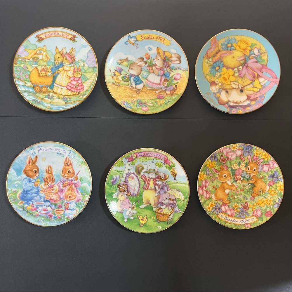 Vintage 22K Gold Trimmed Avon Collectible Easter Porcelain Plates 1991-1996